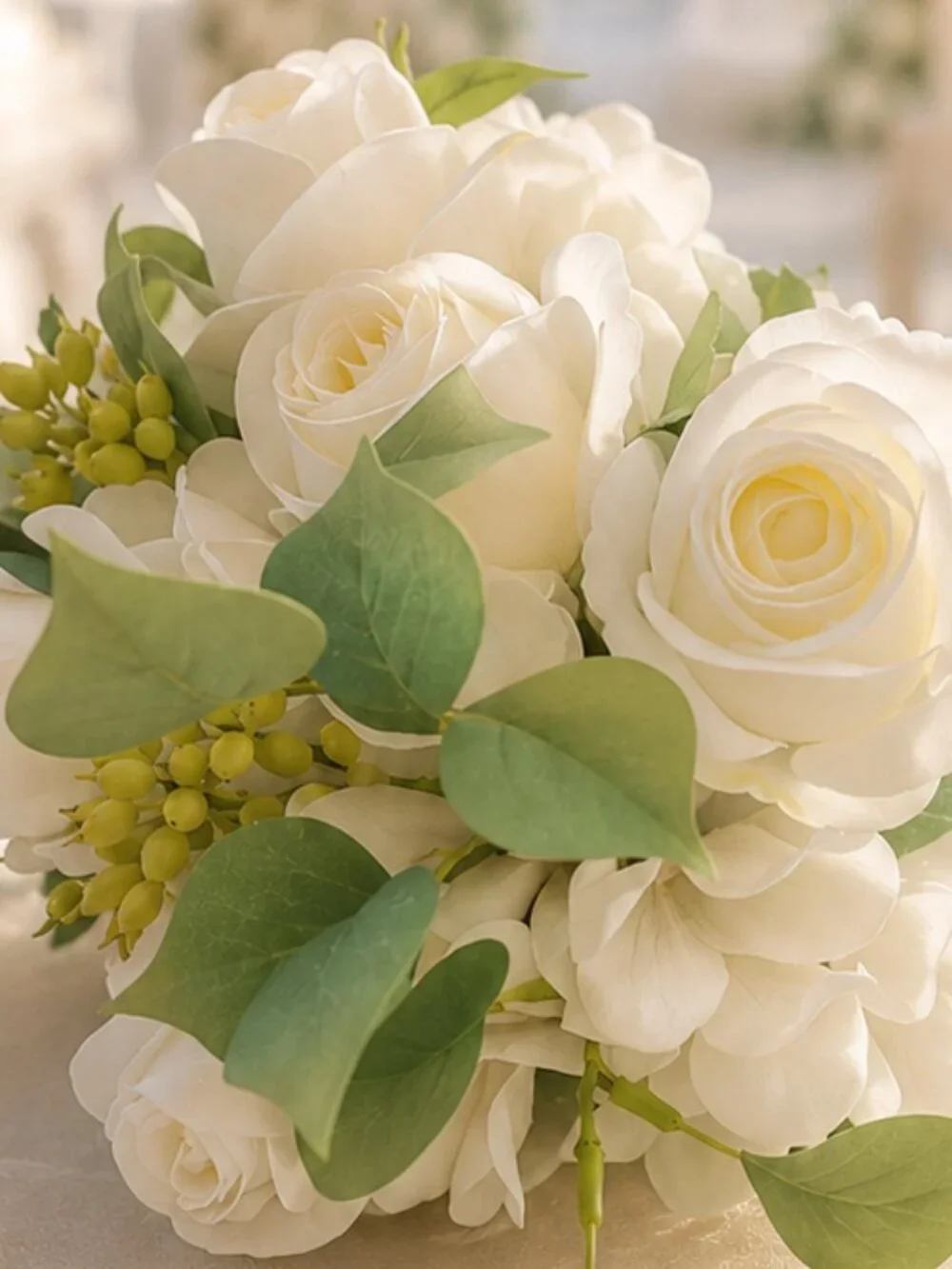 Custom Made Realistic Wedding  Bouquet Silk Roses, Sage & Eucalyptus Greenery